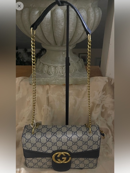 None Handbags - NWOT Elegant Blue Supreme Shoulder Bag with Gold Hardware
